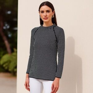 MaxMara STUDIO Black and White Patterned Knit Top Mock Neck Sculpt Knit Small